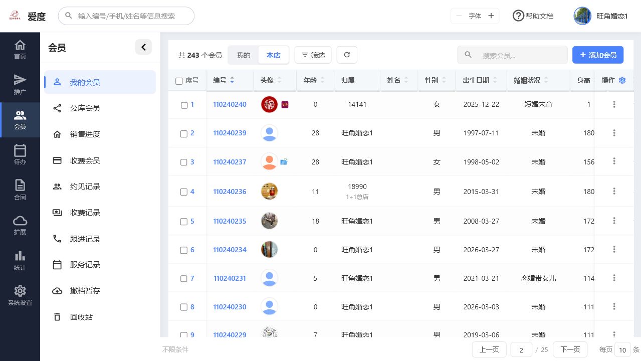 会员列表示意图